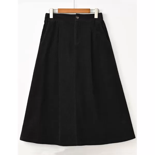 IDEALSANXUN Long Corduroy Skirt for Women High Waisted A Line Fall Winter Midi Skirt with PocketBlack