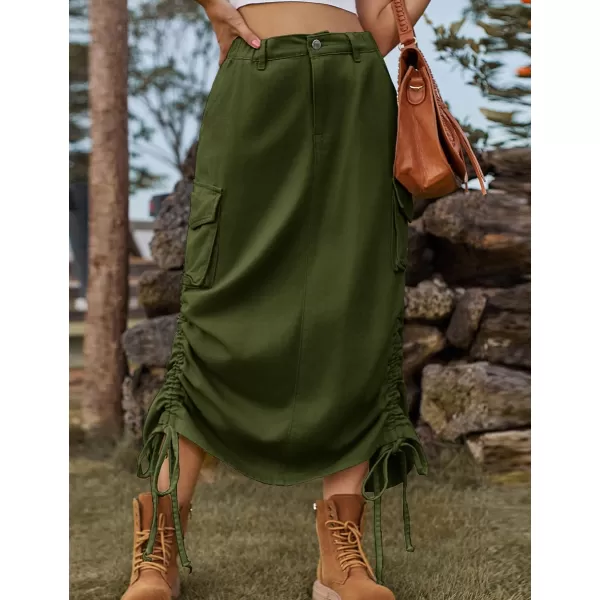 IDEALSANXUN Long Denim Cargo Skirts for Women Fashion 2023 Elastic High Waisted Slit Maxi Jean SkirtArmy