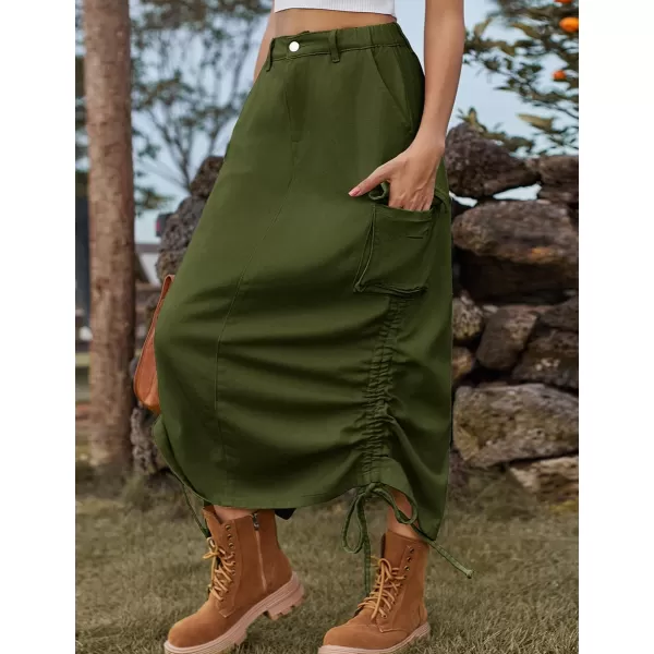 IDEALSANXUN Long Denim Cargo Skirts for Women Fashion 2023 Elastic High Waisted Slit Maxi Jean SkirtArmy