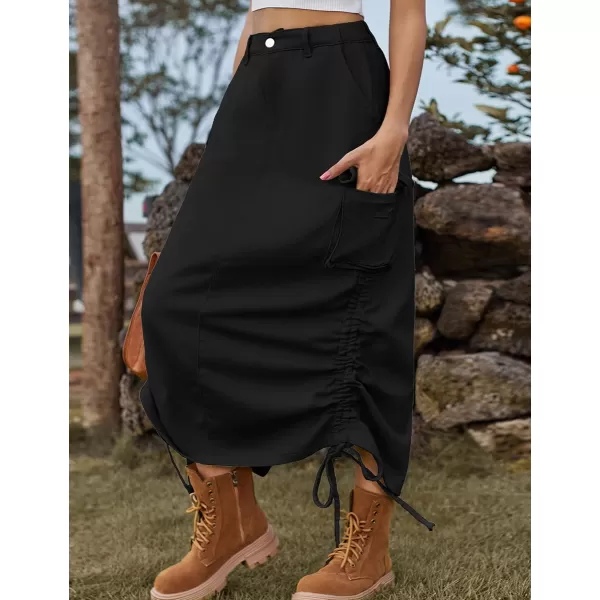 IDEALSANXUN Long Denim Cargo Skirts for Women Fashion 2023 Elastic High Waisted Slit Maxi Jean SkirtBlack