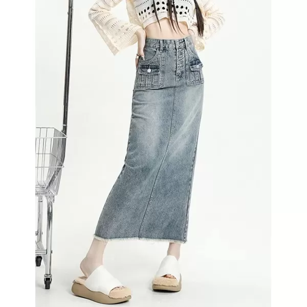 IDEALSANXUN Long Denim Skirts for Women High Waisted A Line Maxi Bodycon Pencil Jean SkirtBlue