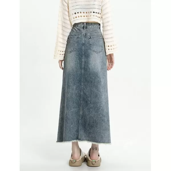 IDEALSANXUN Long Denim Skirts for Women High Waisted A Line Maxi Bodycon Pencil Jean SkirtBlue
