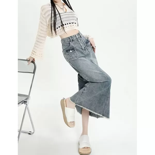 IDEALSANXUN Long Denim Skirts for Women High Waisted A Line Maxi Bodycon Pencil Jean SkirtBlue