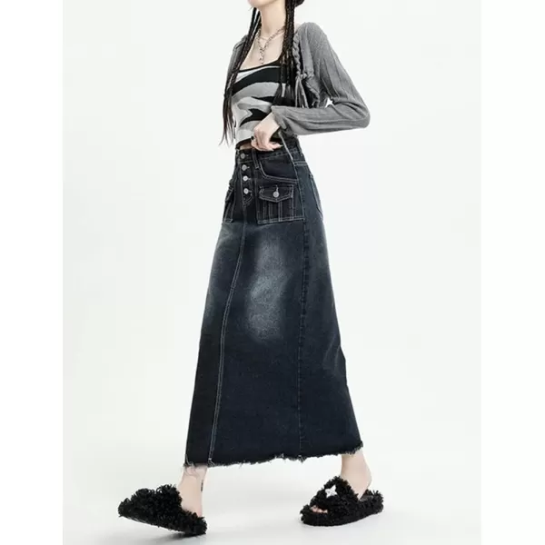 IDEALSANXUN Long Denim Skirts for Women High Waisted A Line Maxi Bodycon Pencil Jean SkirtDark Blue