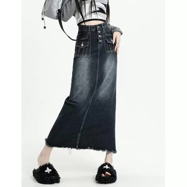 IDEALSANXUN Long Denim Skirts for Women High Waisted A Line Maxi Bodycon Pencil Jean SkirtDark Blue