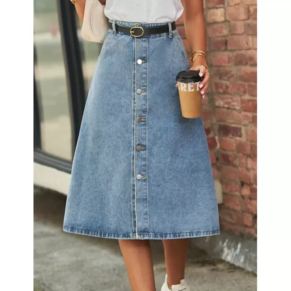 IDEALSANXUN Long Denim Skirts for Women Trendy 2023 Elastic High Waisted A Line Midi Jean Skirt Y2kBlue