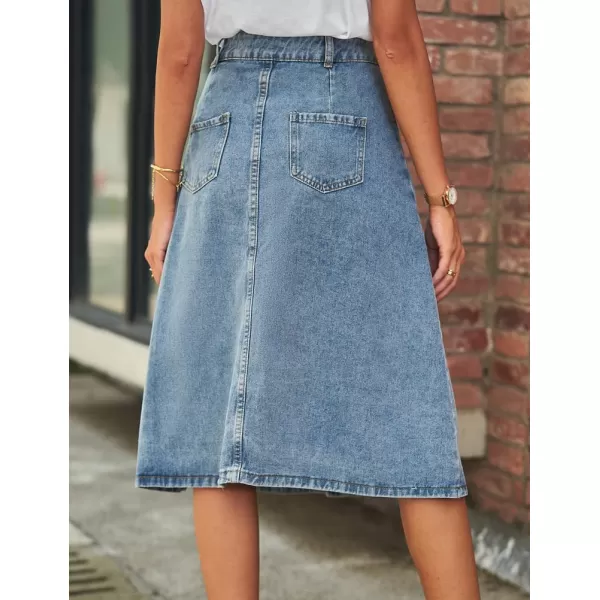 IDEALSANXUN Long Denim Skirts for Women Trendy 2023 Elastic High Waisted A Line Midi Jean Skirt Y2kBlue
