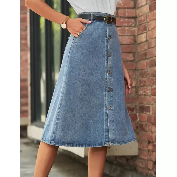IDEALSANXUN Long Denim Skirts for Women Trendy 2023 Elastic High Waisted A Line Midi Jean Skirt Y2kBlue