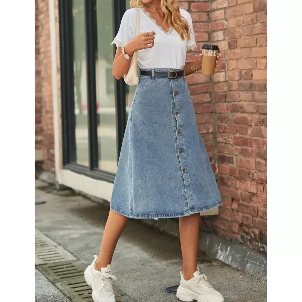 IDEALSANXUN Long Denim Skirts for Women Trendy 2023 Elastic High Waisted A Line Midi Jean Skirt Y2kBlue