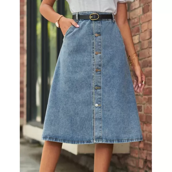 IDEALSANXUN Long Denim Skirts for Women Trendy 2023 Elastic High Waisted A Line Midi Jean Skirt Y2kBlue