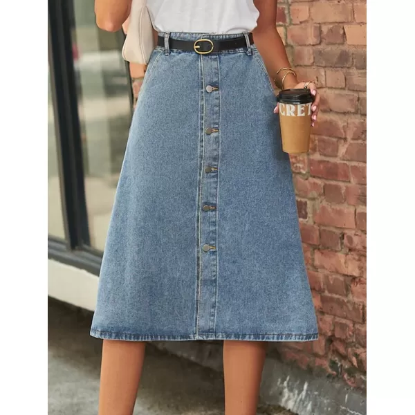 IDEALSANXUN Long Denim Skirts for Women Trendy 2023 Elastic High Waisted A Line Midi Jean Skirt Y2kBlue