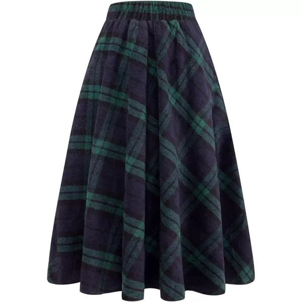 IDEALSANXUN Long Plaid Wool Skirts for Womens High Waist Aline Pleated Long Winter SkirtsGreen 01