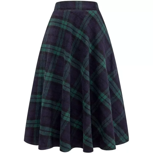 IDEALSANXUN Long Plaid Wool Skirts for Womens High Waist Aline Pleated Long Winter SkirtsGreen 01