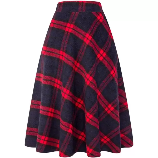 IDEALSANXUN Long Plaid Wool Skirts for Womens High Waist Aline Pleated Long Winter SkirtsRed