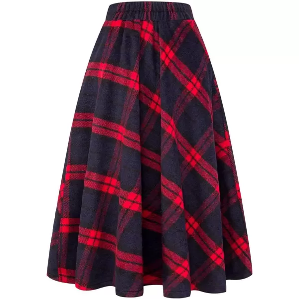 IDEALSANXUN Long Plaid Wool Skirts for Womens High Waist Aline Pleated Long Winter SkirtsRed