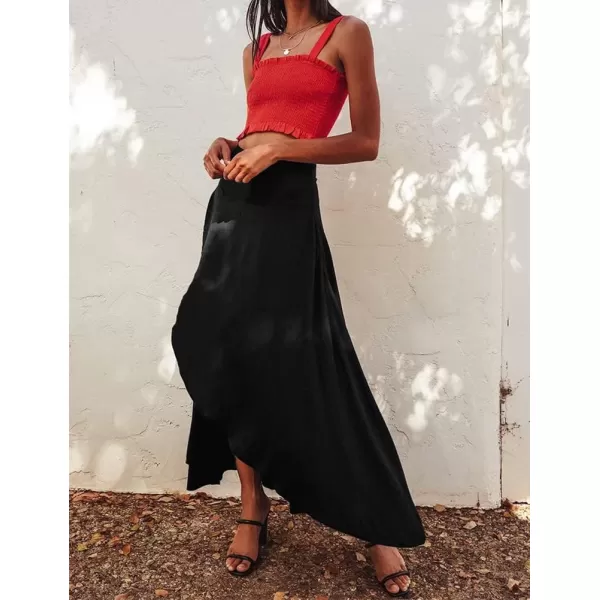 IDEALSANXUN Long Skirts for Women Trendy Summer High Waisted Slit Ruffle Beach Flowy Maxi SkirtBlack