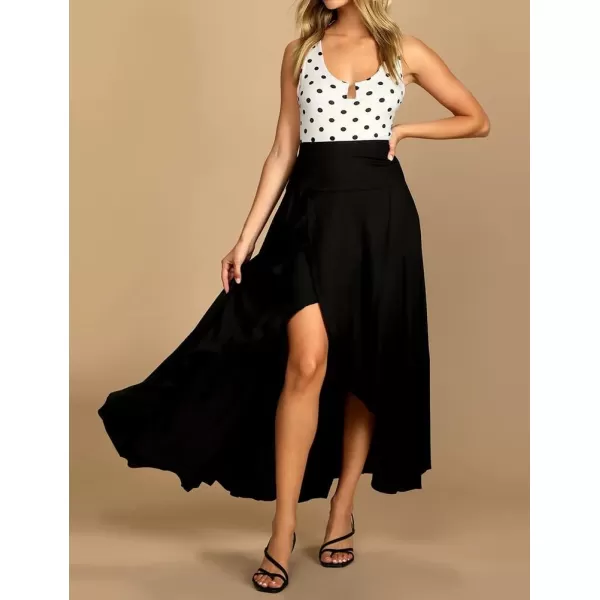 IDEALSANXUN Long Skirts for Women Trendy Summer High Waisted Slit Ruffle Beach Flowy Maxi SkirtBlack
