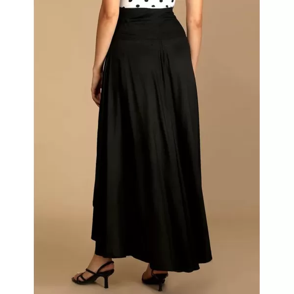IDEALSANXUN Long Skirts for Women Trendy Summer High Waisted Slit Ruffle Beach Flowy Maxi SkirtBlack
