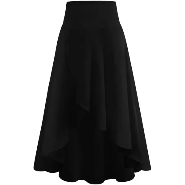 IDEALSANXUN Long Skirts for Women Trendy Summer High Waisted Slit Ruffle Beach Flowy Maxi SkirtBlack