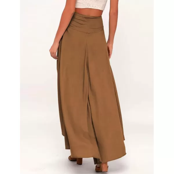 IDEALSANXUN Long Skirts for Women Trendy Summer High Waisted Slit Ruffle Beach Flowy Maxi SkirtBrown