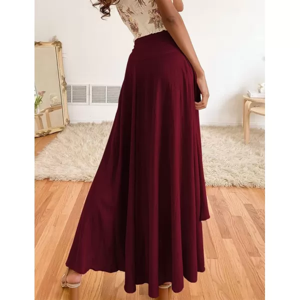 IDEALSANXUN Long Skirts for Women Trendy Summer High Waisted Slit Ruffle Beach Flowy Maxi SkirtWine