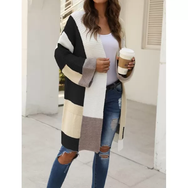 IDEALSANXUN Long Sweater Cardigan Women Oversized Color Block Bell Sleeve Fall Winter 2023 Casual Jacket CoatBlack