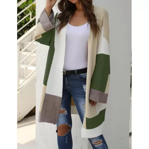 IDEALSANXUN Long Sweater Cardigan Women Oversized Color Block Bell Sleeve Fall Winter 2023 Casual Jacket CoatGreen