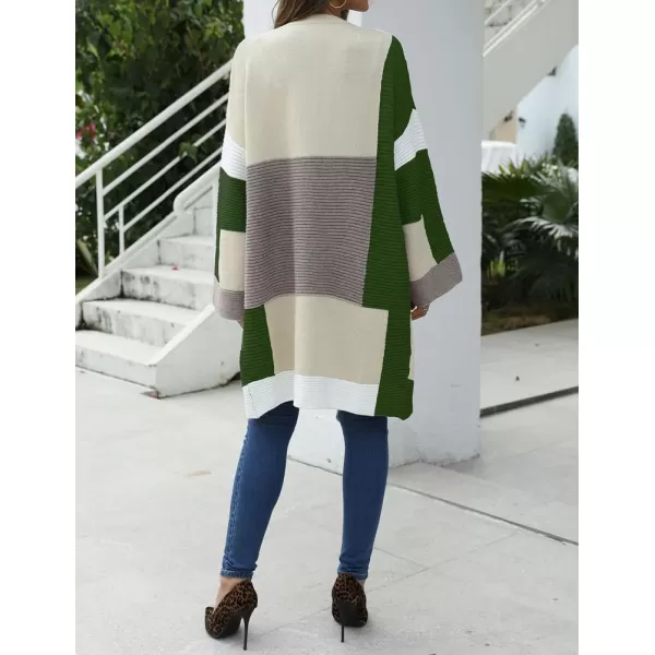 IDEALSANXUN Long Sweater Cardigan Women Oversized Color Block Bell Sleeve Fall Winter 2023 Casual Jacket CoatGreen