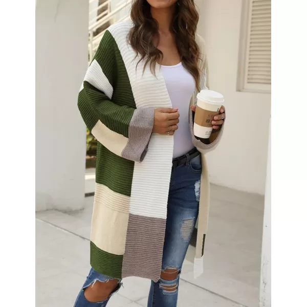 IDEALSANXUN Long Sweater Cardigan Women Oversized Color Block Bell Sleeve Fall Winter 2023 Casual Jacket CoatGreen