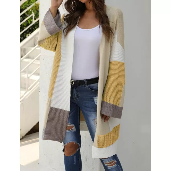 IDEALSANXUN Long Sweater Cardigan Women Oversized Color Block Bell Sleeve Fall Winter 2023 Casual Jacket CoatKhaki