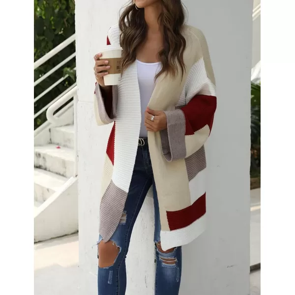 IDEALSANXUN Long Sweater Cardigan Women Oversized Color Block Bell Sleeve Fall Winter 2023 Casual Jacket CoatRed