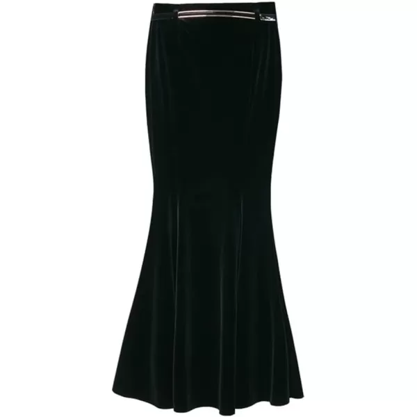 IDEALSANXUN Long Velvet Pencil Skirts for Women Warm Fall Winter High Waisted Stretch Ruffle Mermaid Bodycon Maxi SkirtBlack