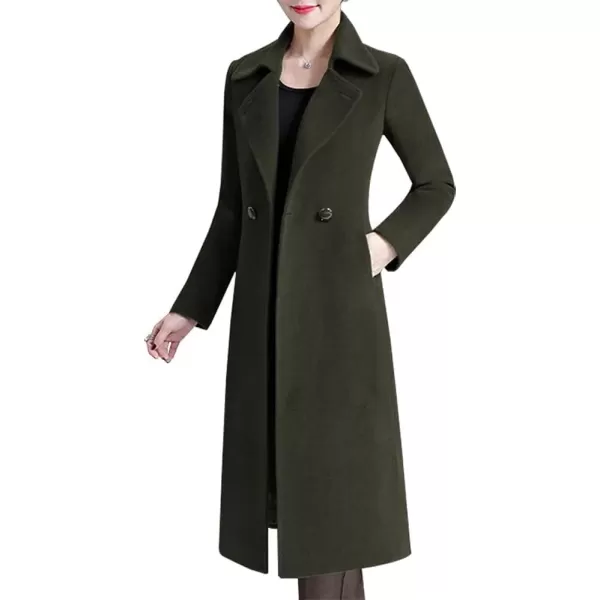 IDEALSANXUN Long Wool Coats for Women Double Breasted Vintage Fall Winter Pea Coat JacketsArmy