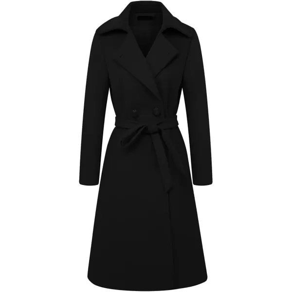 IDEALSANXUN Long Wool Coats for Women Double Breasted Vintage Fall Winter Pea Coat JacketsBlack