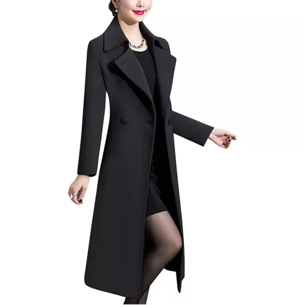 IDEALSANXUN Long Wool Coats for Women Double Breasted Vintage Fall Winter Pea Coat JacketsDark Grey