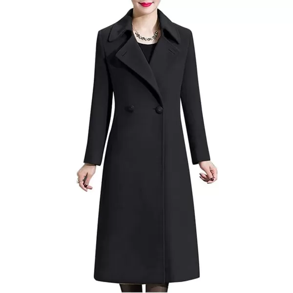 IDEALSANXUN Long Wool Coats for Women Double Breasted Vintage Fall Winter Pea Coat JacketsDark Grey