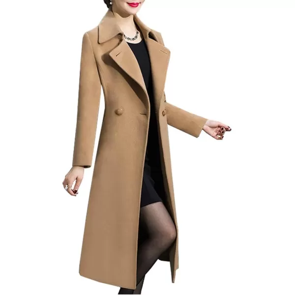 IDEALSANXUN Long Wool Coats for Women Double Breasted Vintage Fall Winter Pea Coat JacketsKhaki