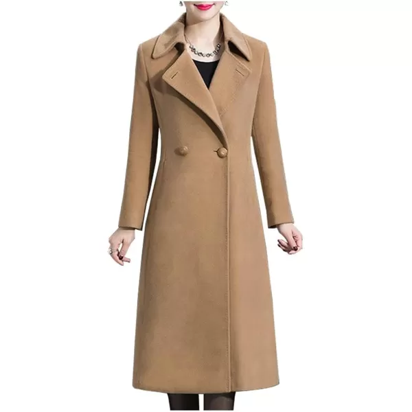IDEALSANXUN Long Wool Coats for Women Double Breasted Vintage Fall Winter Pea Coat JacketsKhaki