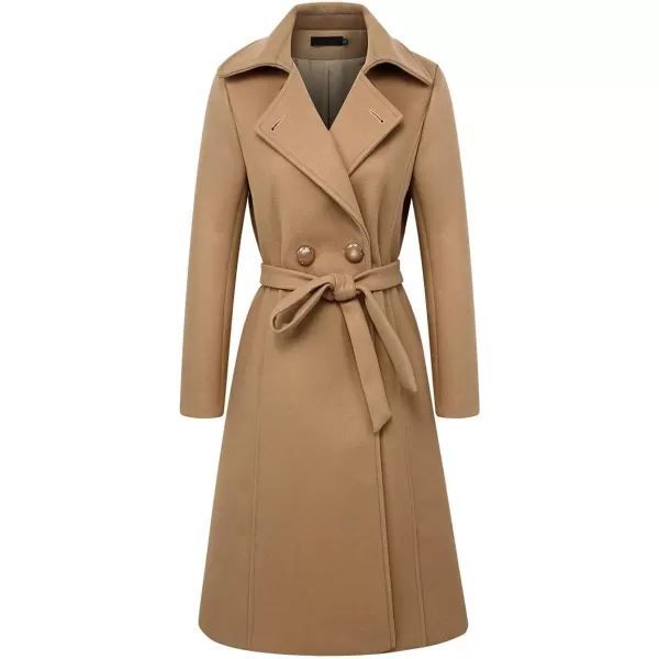 IDEALSANXUN Long Wool Coats for Women Double Breasted Vintage Fall Winter Pea Coat JacketsKhaki