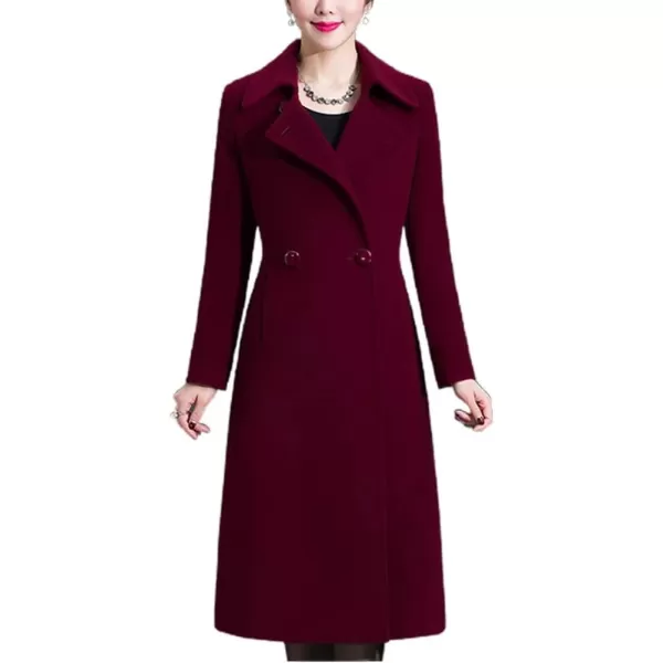 IDEALSANXUN Long Wool Coats for Women Double Breasted Vintage Fall Winter Pea Coat JacketsWine