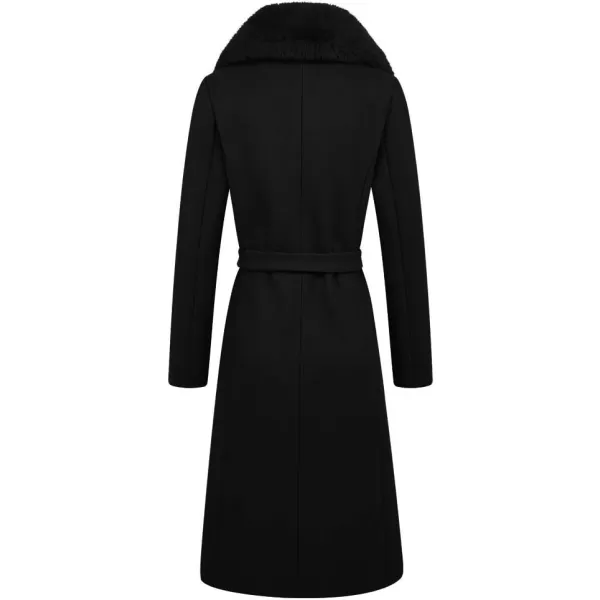 IDEALSANXUN Long Wool Jackets for Womens Faux Fur Collar Slim Fit Pea Coat OutwearBlack