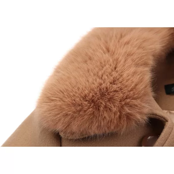 IDEALSANXUN Long Wool Jackets for Womens Faux Fur Collar Slim Fit Pea Coat OutwearKhaki