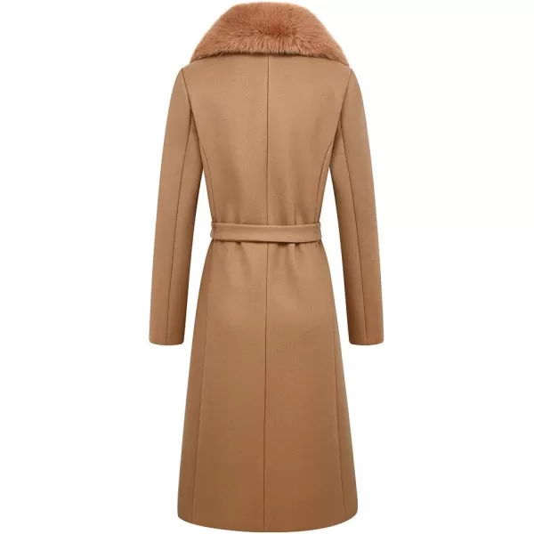 IDEALSANXUN Long Wool Jackets for Womens Faux Fur Collar Slim Fit Pea Coat OutwearKhaki