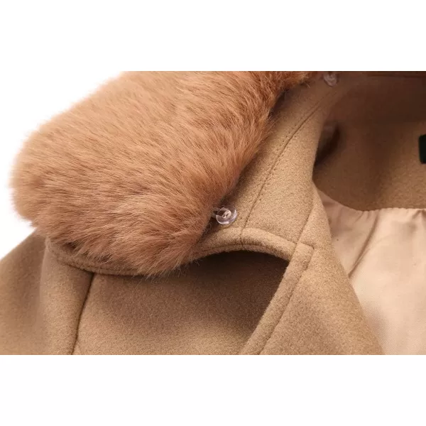 IDEALSANXUN Long Wool Jackets for Womens Faux Fur Collar Slim Fit Pea Coat OutwearKhaki