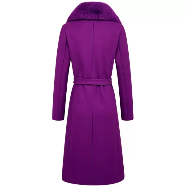 IDEALSANXUN Long Wool Jackets for Womens Faux Fur Collar Slim Fit Pea Coat OutwearPurple