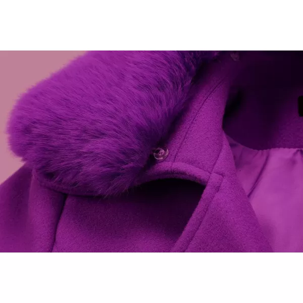 IDEALSANXUN Long Wool Jackets for Womens Faux Fur Collar Slim Fit Pea Coat OutwearPurple