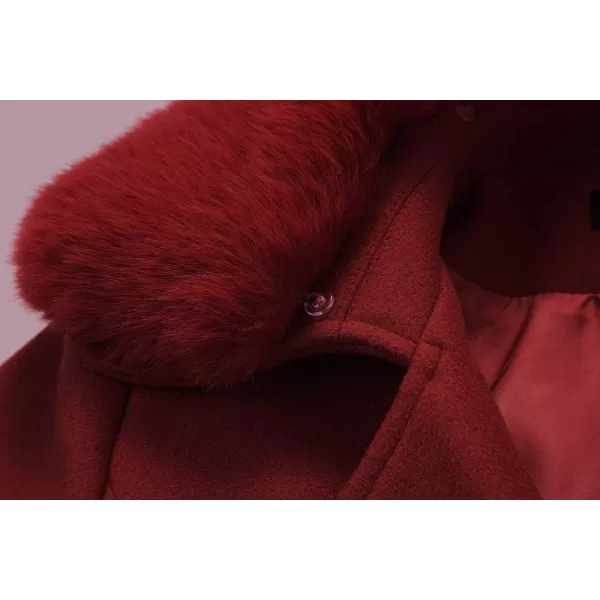 IDEALSANXUN Long Wool Jackets for Womens Faux Fur Collar Slim Fit Pea Coat OutwearWine