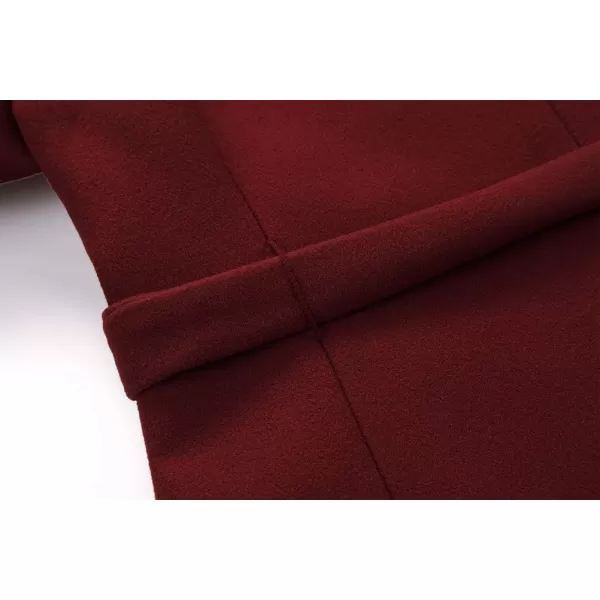 IDEALSANXUN Long Wool Jackets for Womens Faux Fur Collar Slim Fit Pea Coat OutwearWine