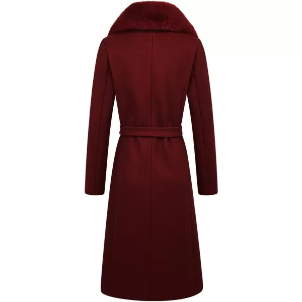 IDEALSANXUN Long Wool Jackets for Womens Faux Fur Collar Slim Fit Pea Coat OutwearWine