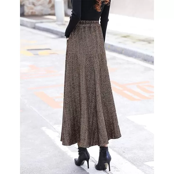 IDEALSANXUN Long Wool Skirts for Womens Fall Winter High Waist Vintage Pleated SkirtsCoffee 6